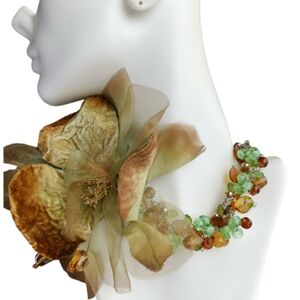 Vintage Czech Green and Amber Brown Necklace